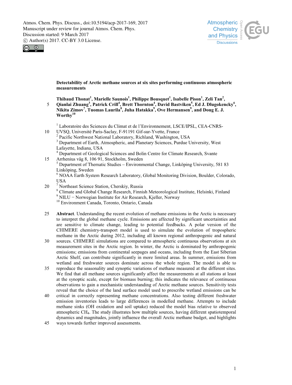 1 Detectability of Arctic Methane Sources at Six Sites Performing