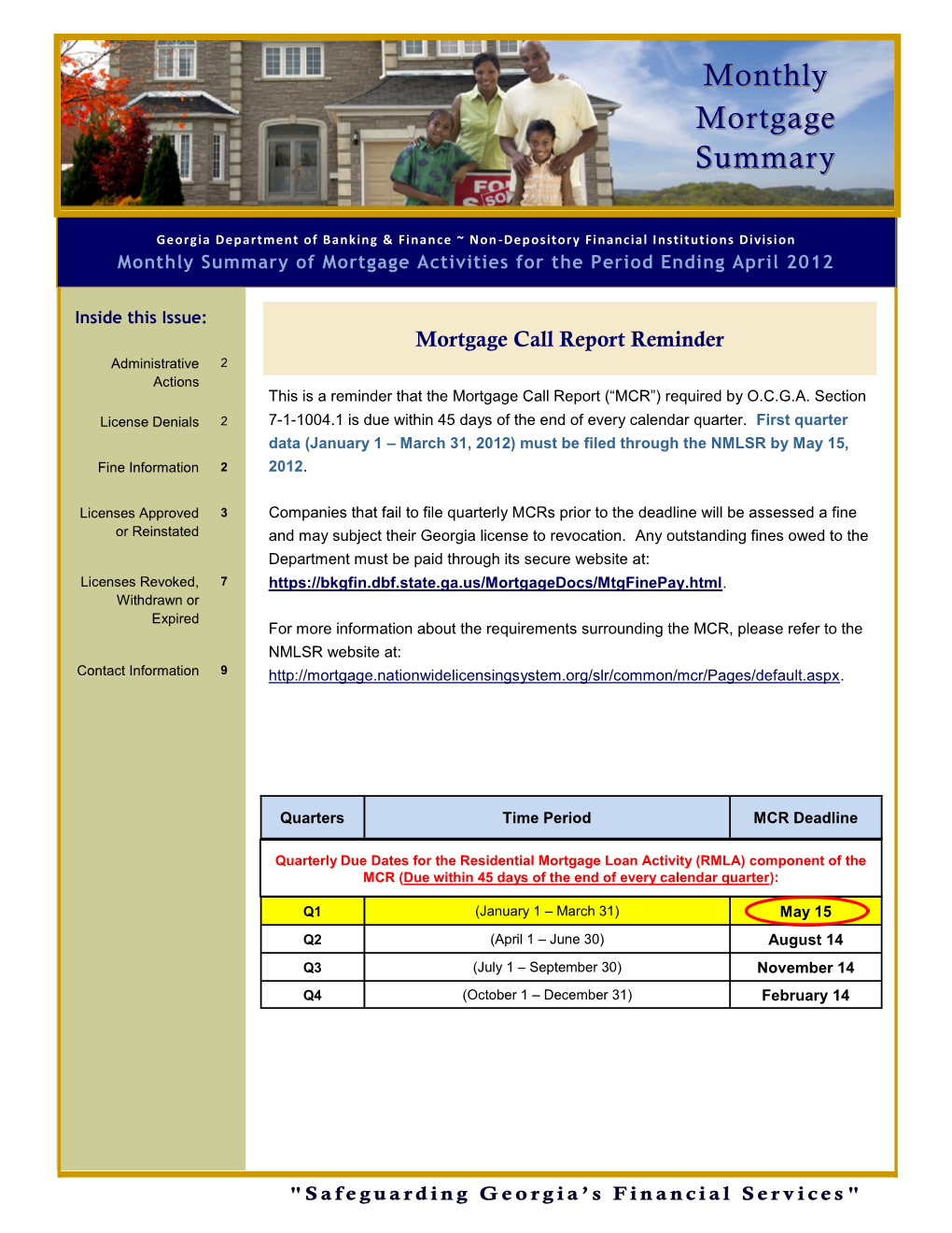 Monthly Mortgage Summary