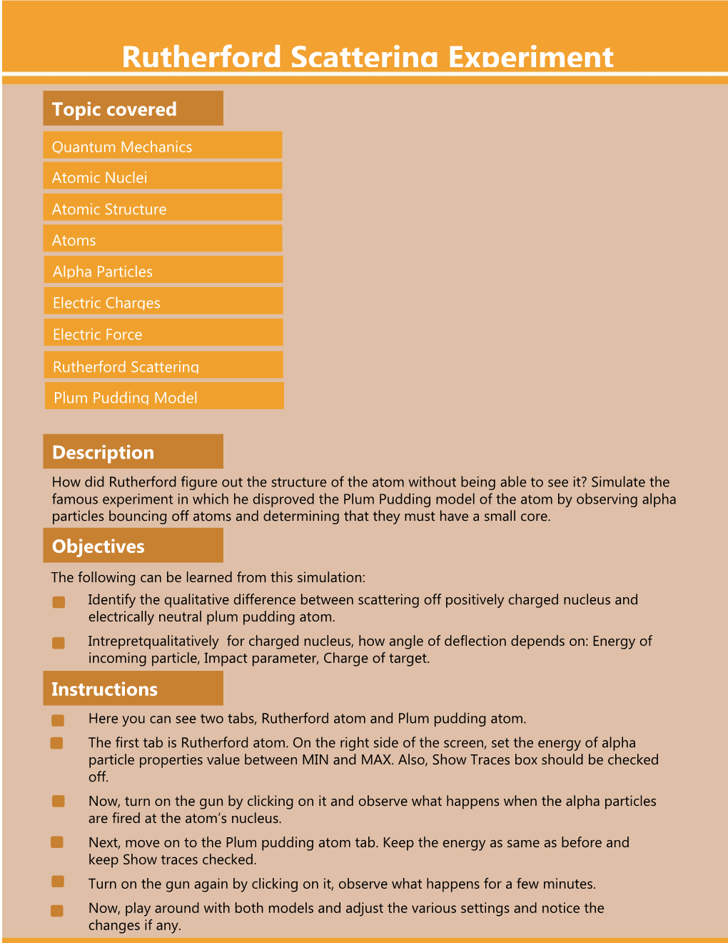Rutherford Scattering Experiment Topic Covered Quantum Mechanics
