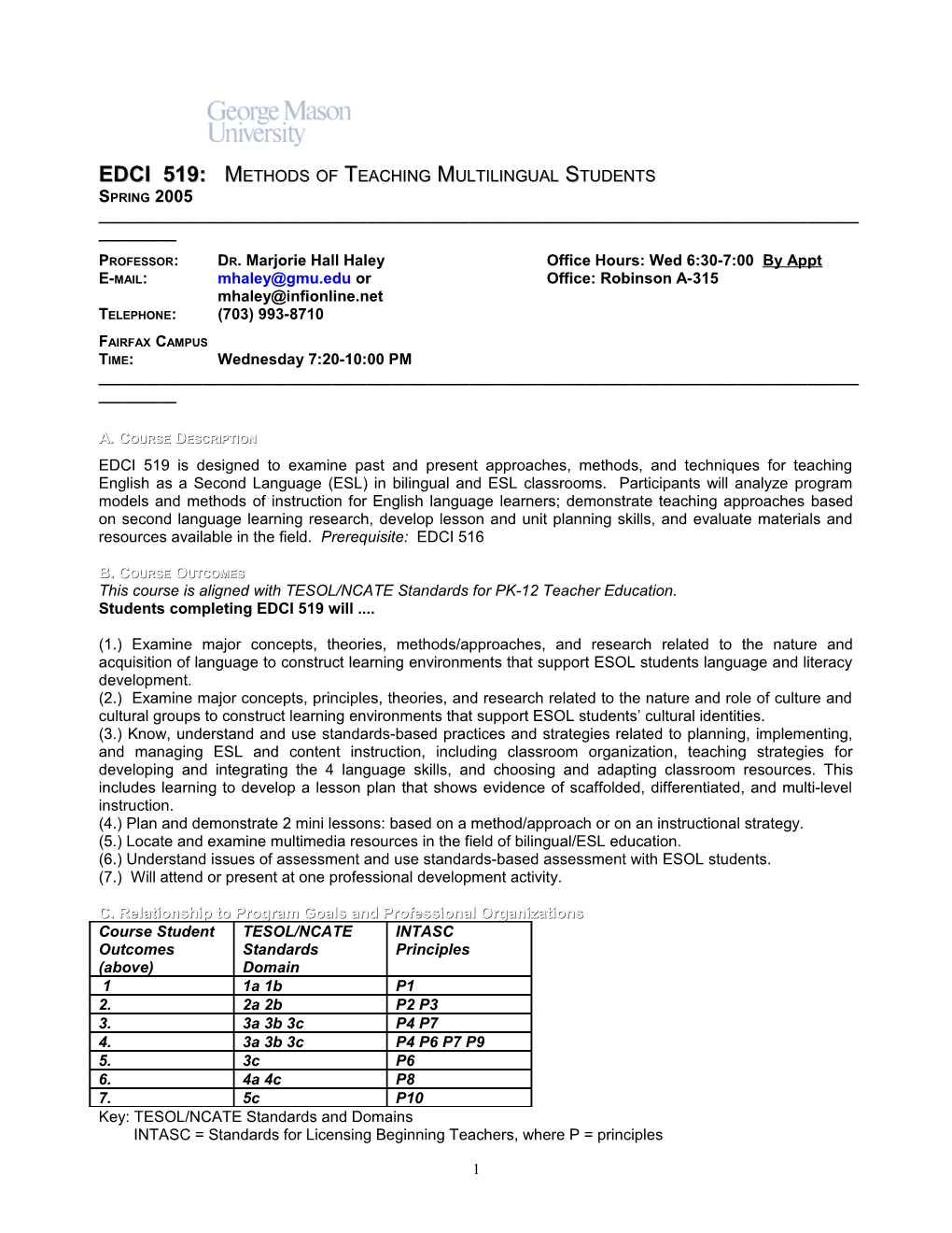 EDCI 519: Methods of Teaching Multilingual Students Spring 2005