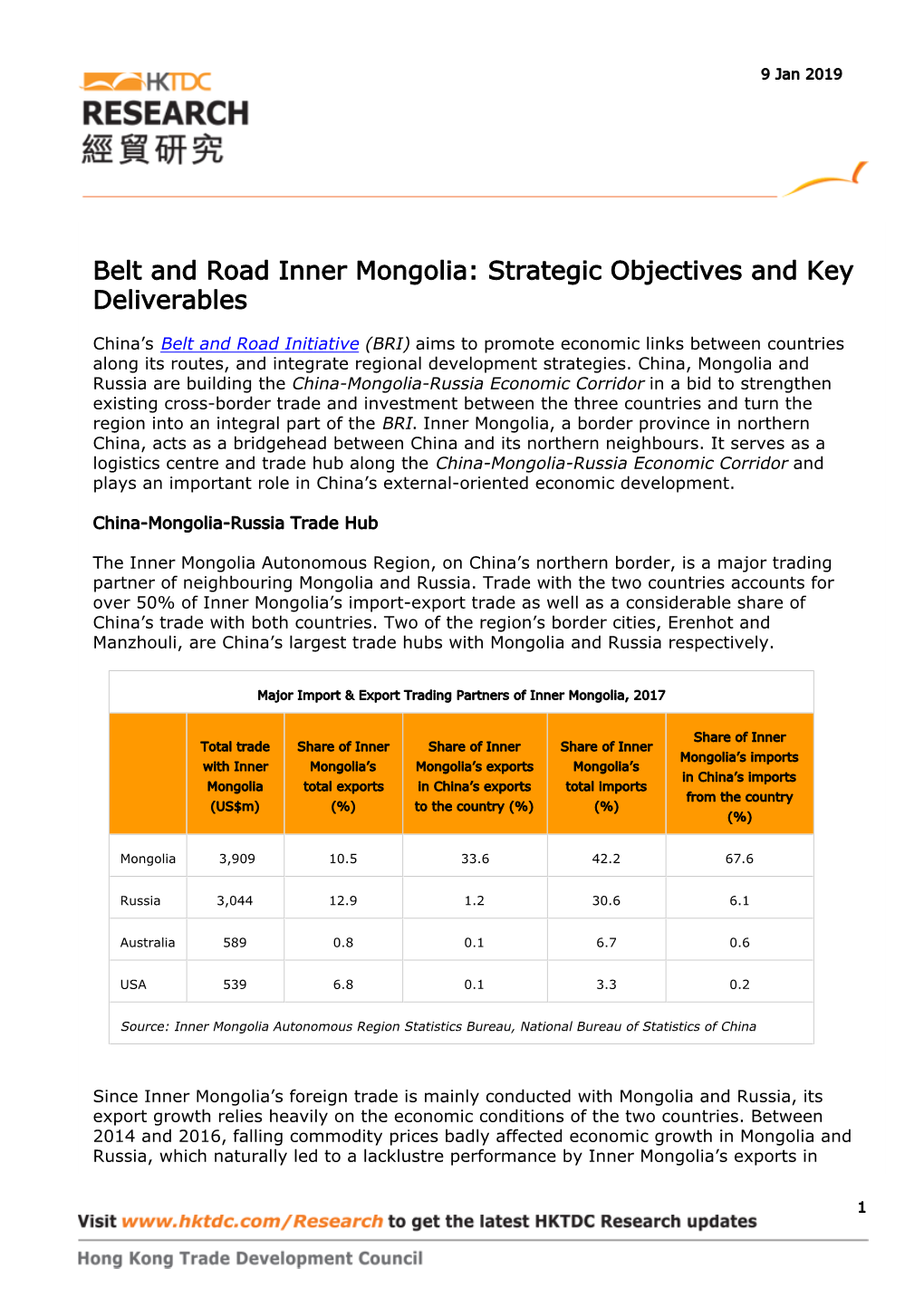 Belt and Road Inner Mongolia: Strategic Objectives and Key Deliverables