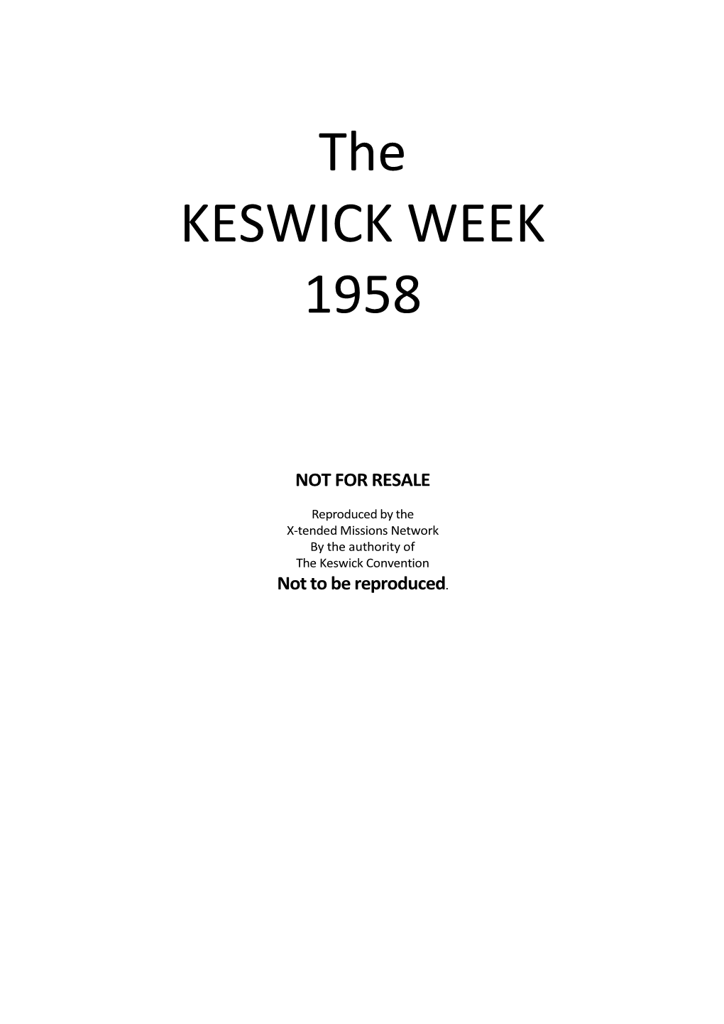 The KESWICK WEEK 1958