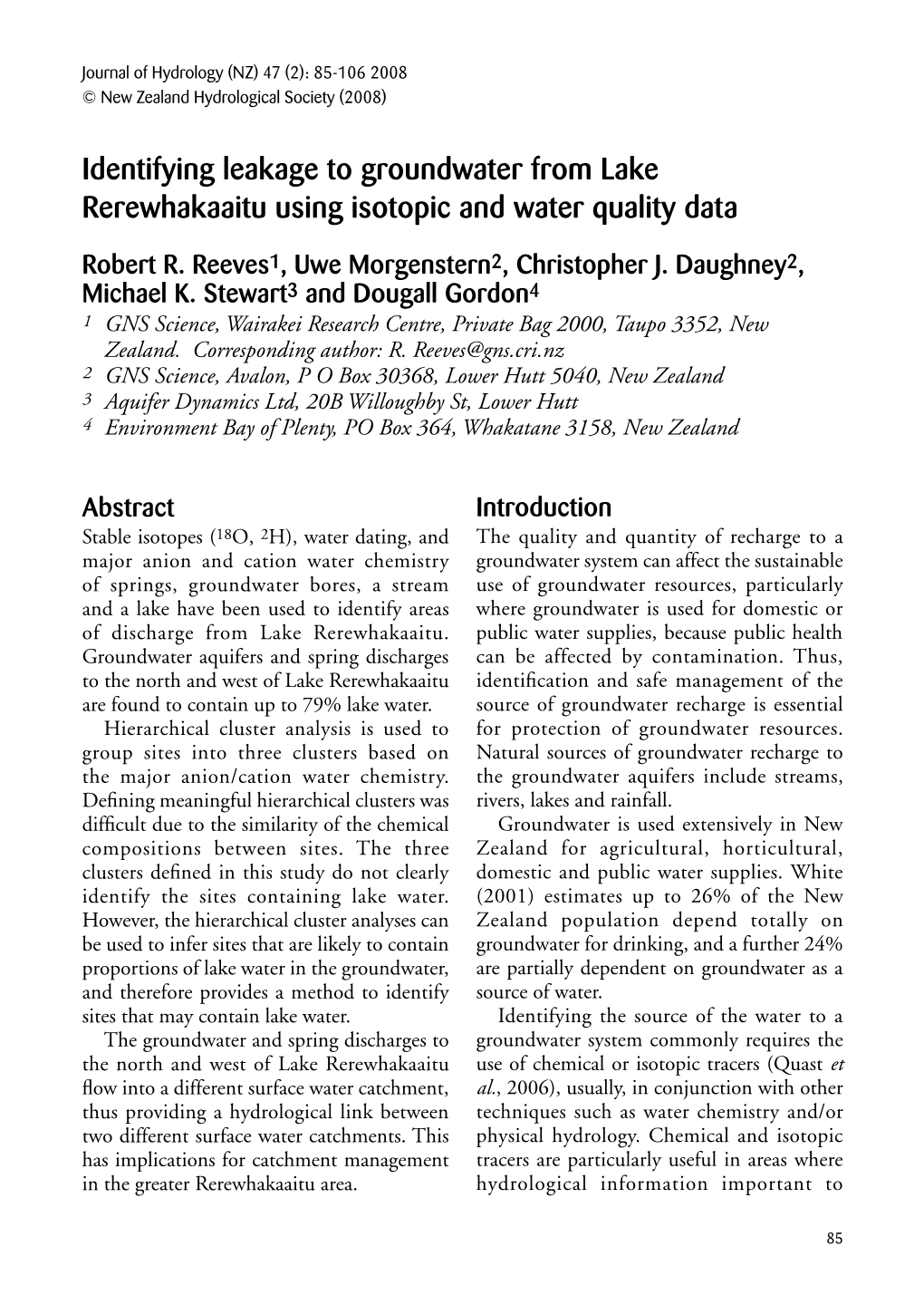 Identifying Leakage to Groundwater from Lake Rerewhakaaitu Using Isotopic and Water Quality Data