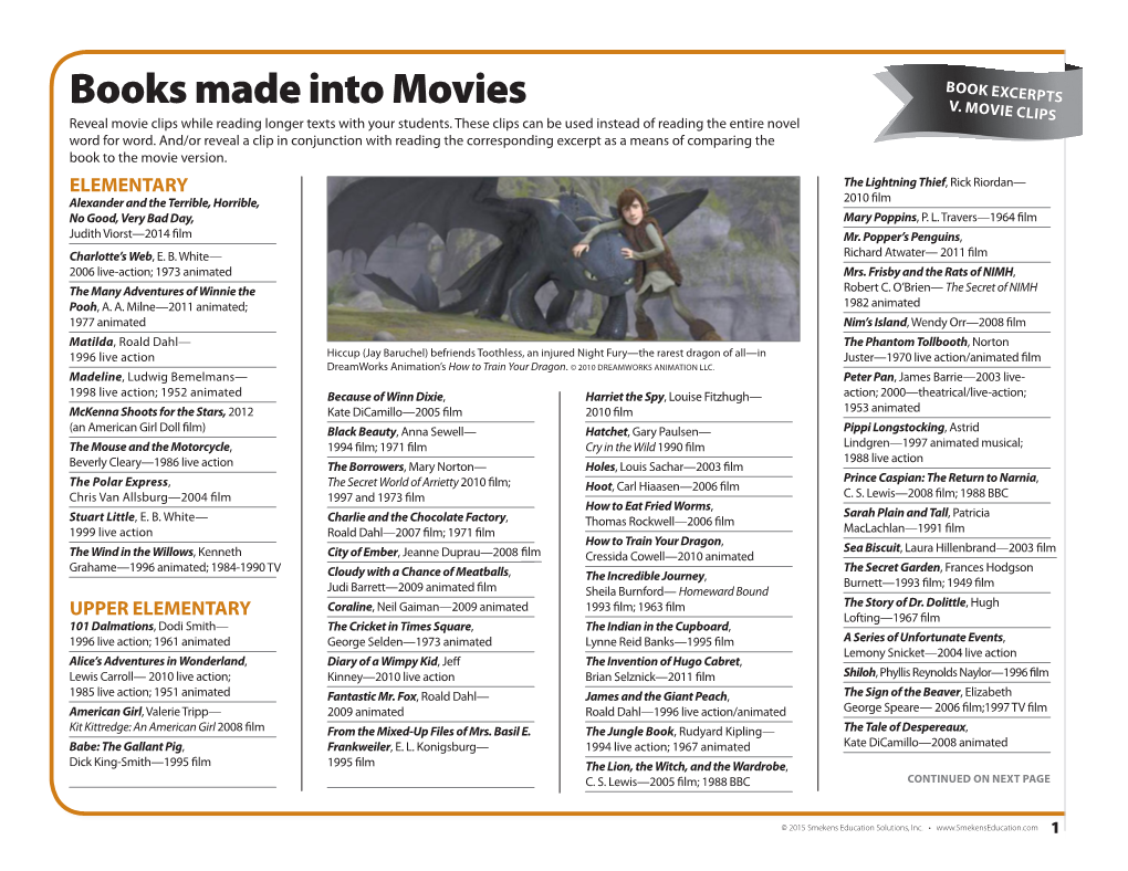 Books Made Into Movies V