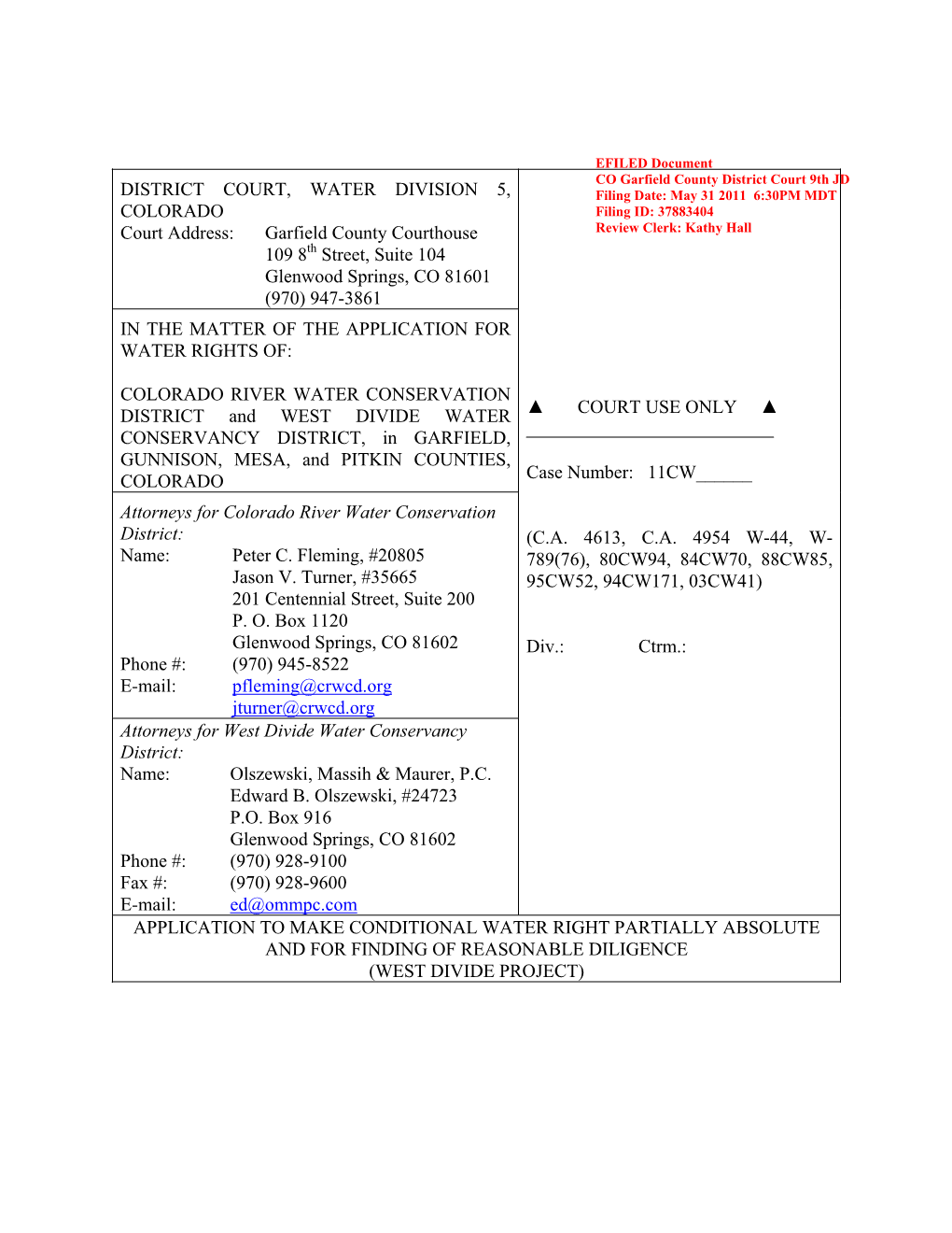 District Court, Water Division 5, Colorado Case No