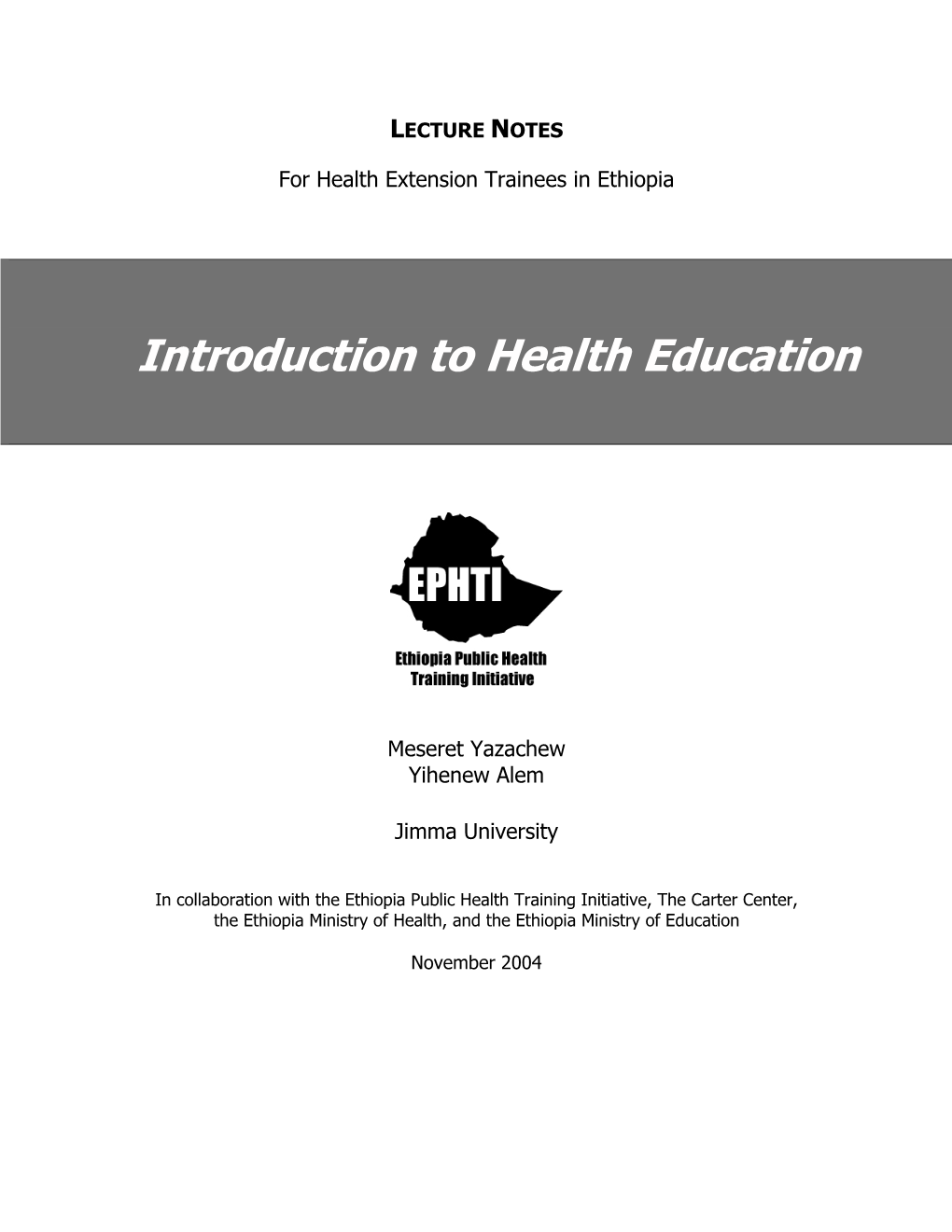 Introduction to Health Education