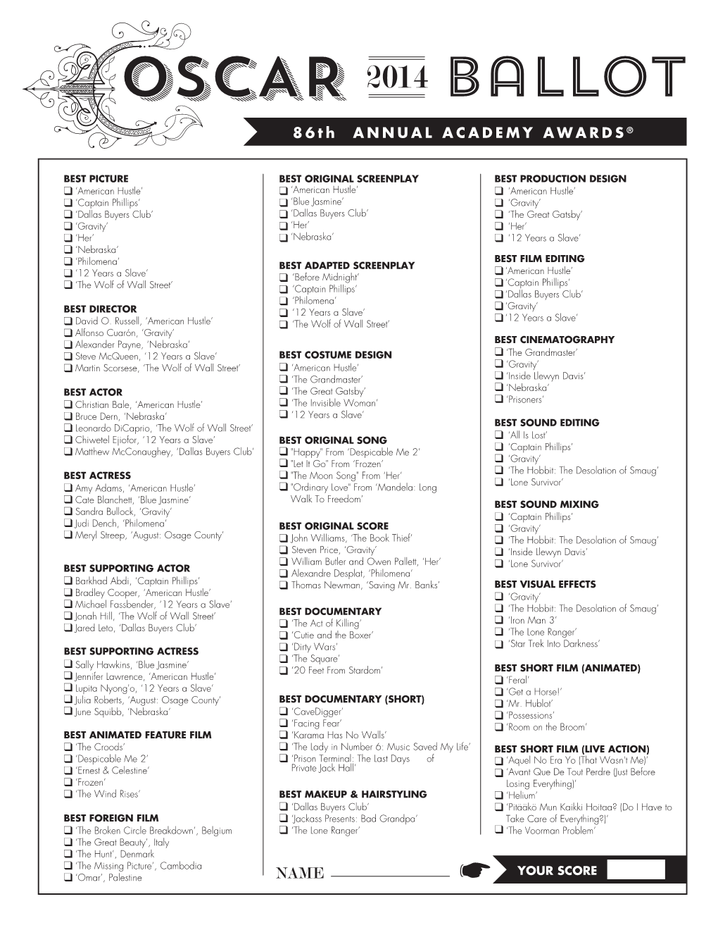 OSCAR Ballot