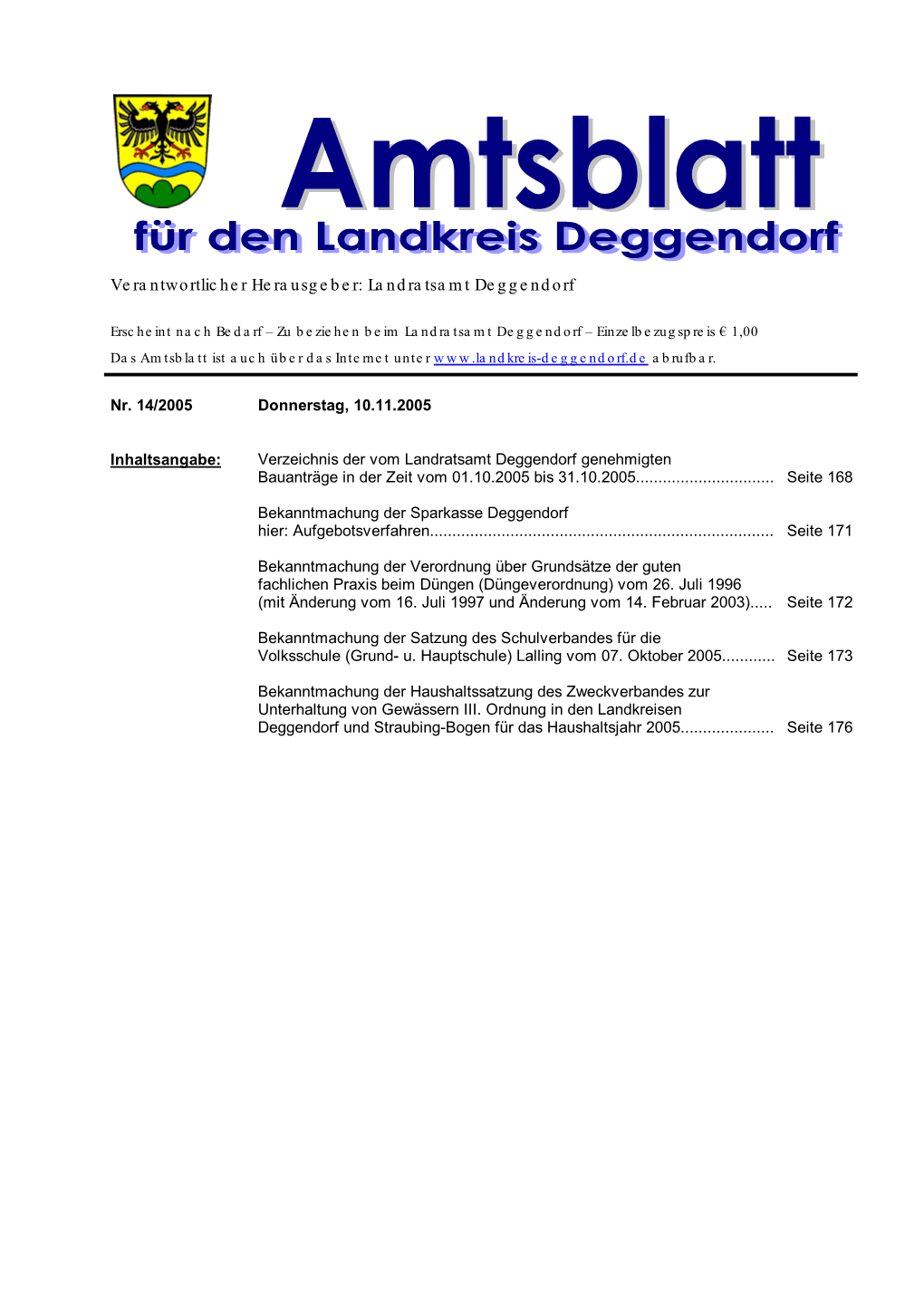 Amtsblatt Nr. 14 Vom 10.11.2005