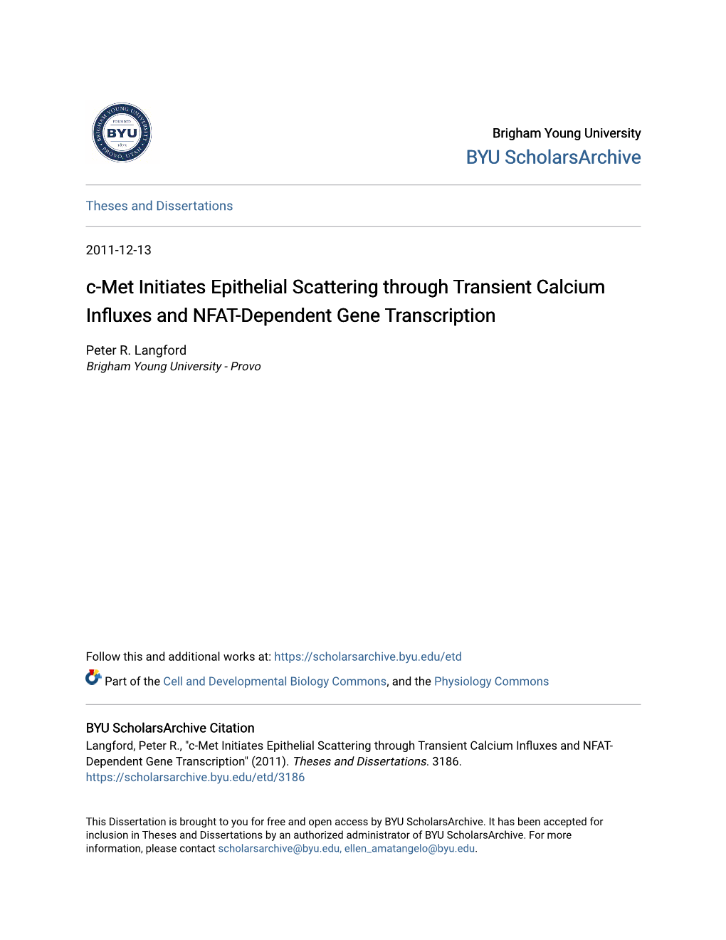 C-Met Initiates Epithelial Scattering Through Transient Calcium Influxes and NFAT-Dependent Gene Transcription