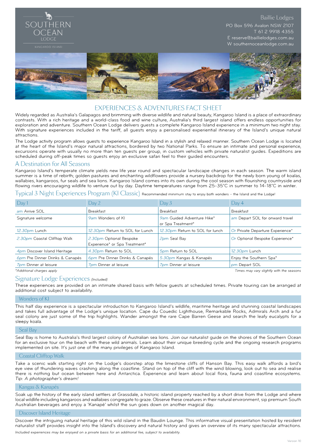 EXPERIENCES & ADVENTURES FACT SHEET a Destination