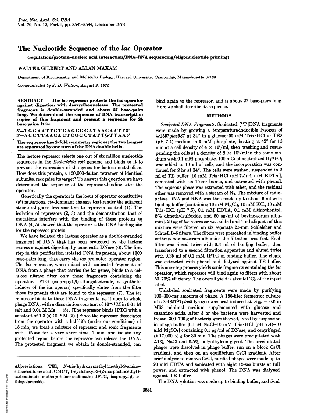 The Nucleotide Sequence of the Lac Operator