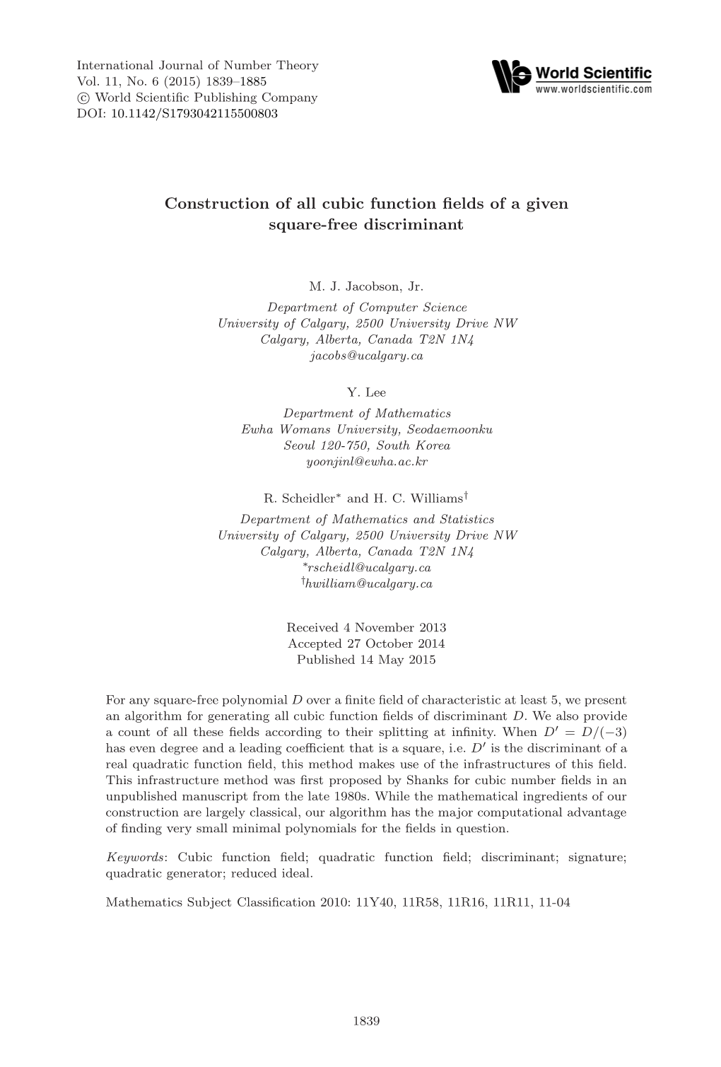 Construction of All Cubic Function Fields of a Given Square-Free Discriminant