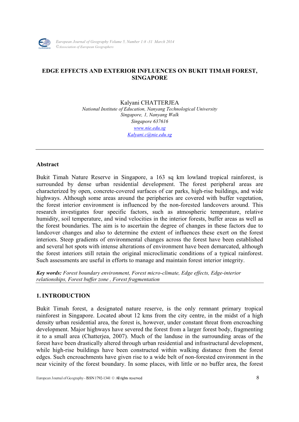 1.Edge Effects and Exterior Influences on Bukit Timah