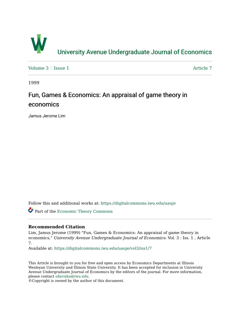 An Appraisal of Game Theory in Economics