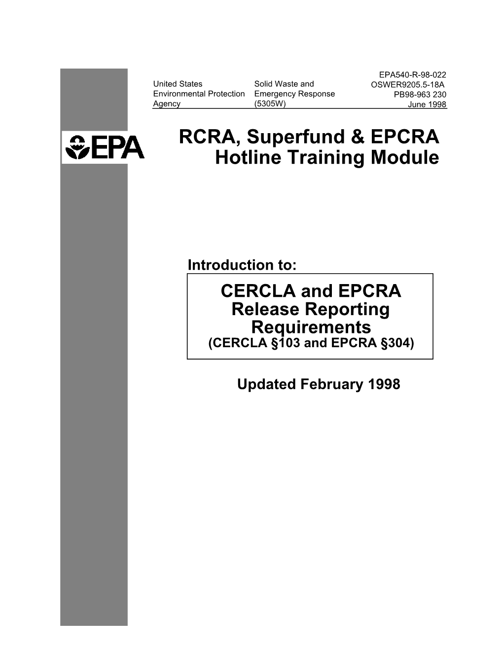 RCRA, Superfund & EPCRA Hotline Training Module