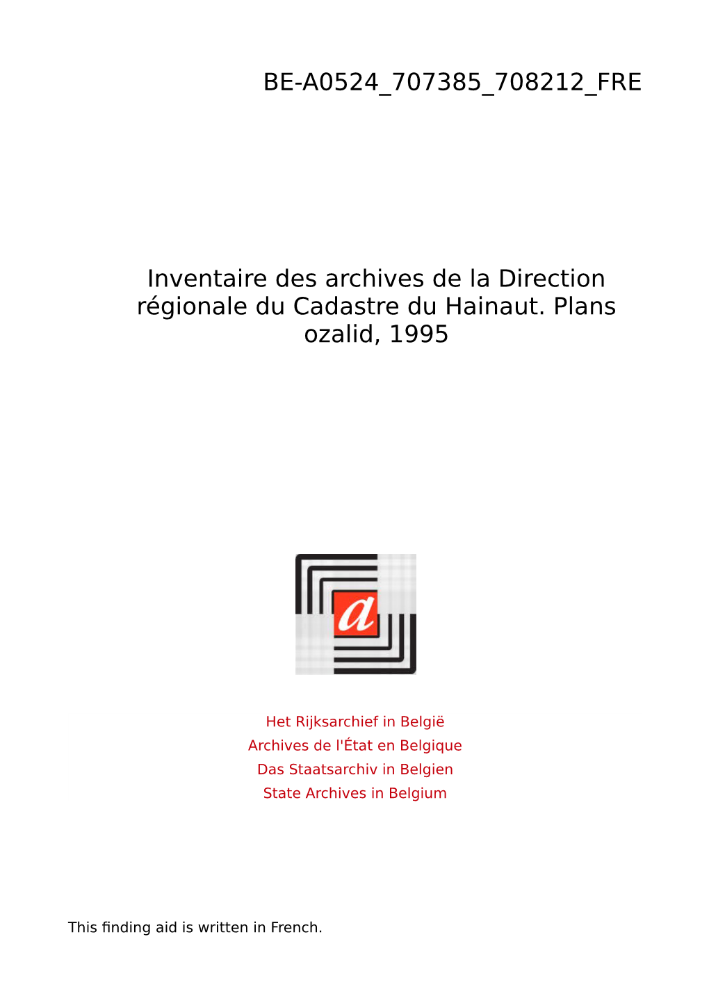 Direction Régionale Du Cadastre Hainaut. Plans Ozalid 1995