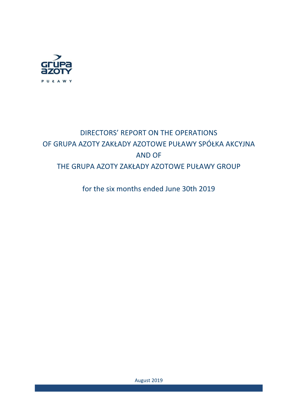 Directors'report on the Operations of the Grupa Azoty Zakłady Azotowe