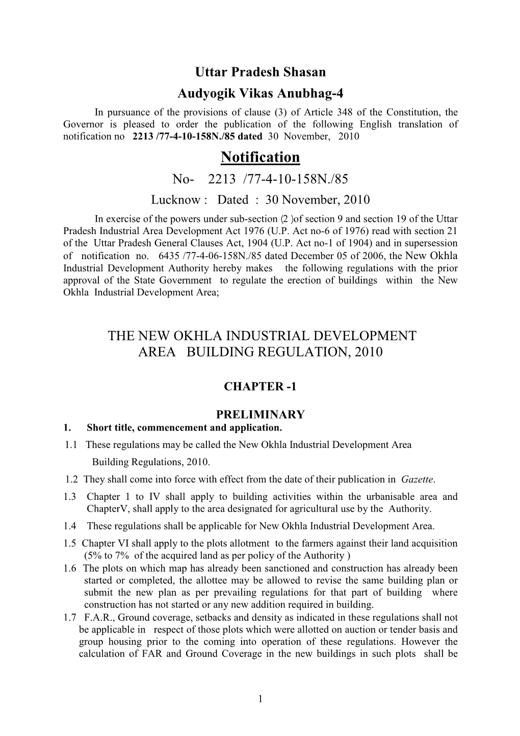 Noida Building Regulations of 2010