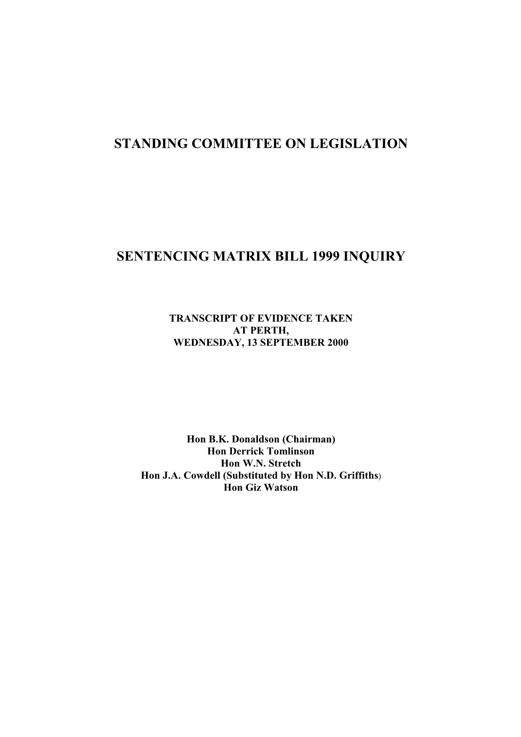 Standing Committee on Legislation Sentencing