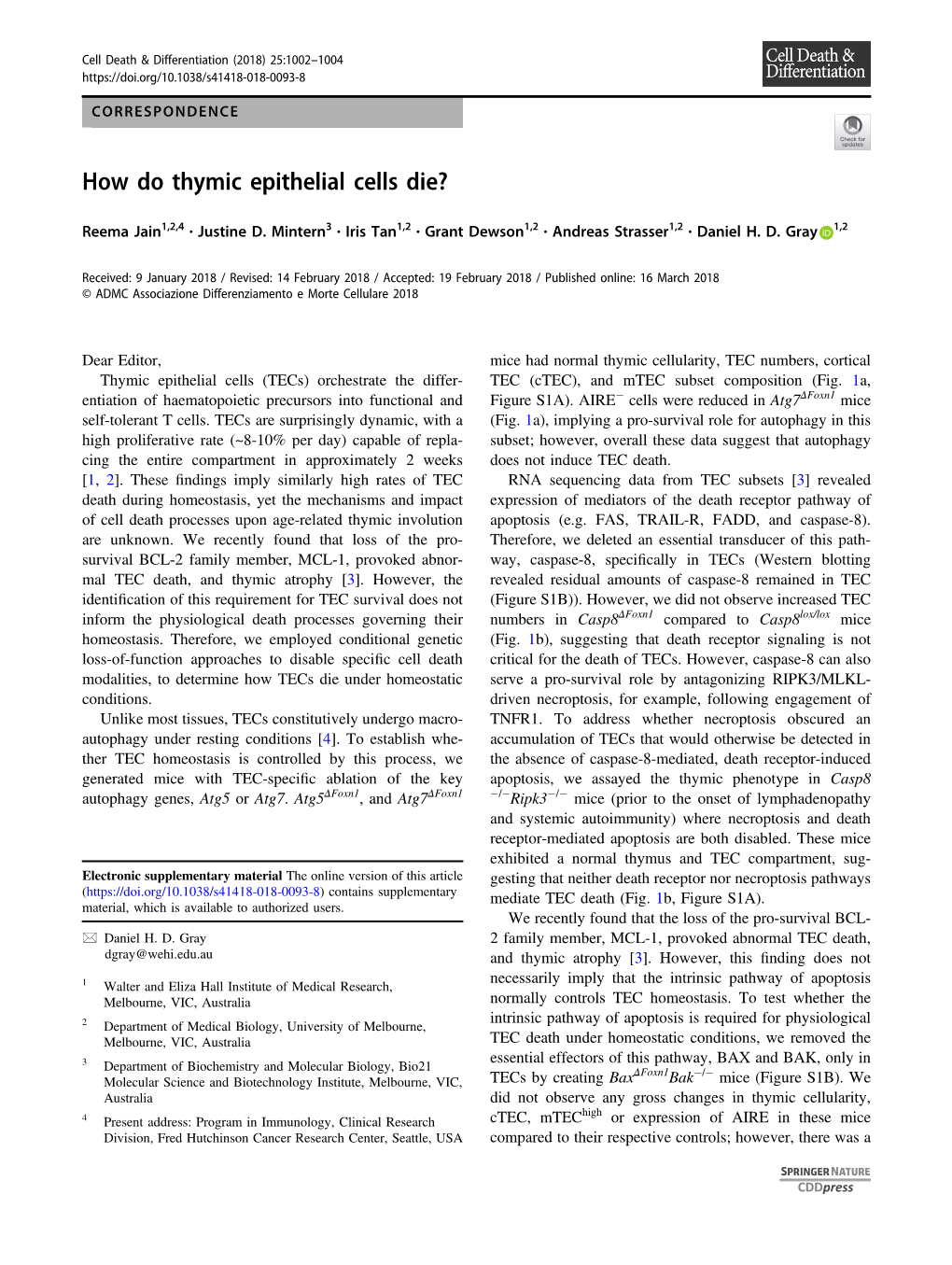 How Do Thymic Epithelial Cells Die?