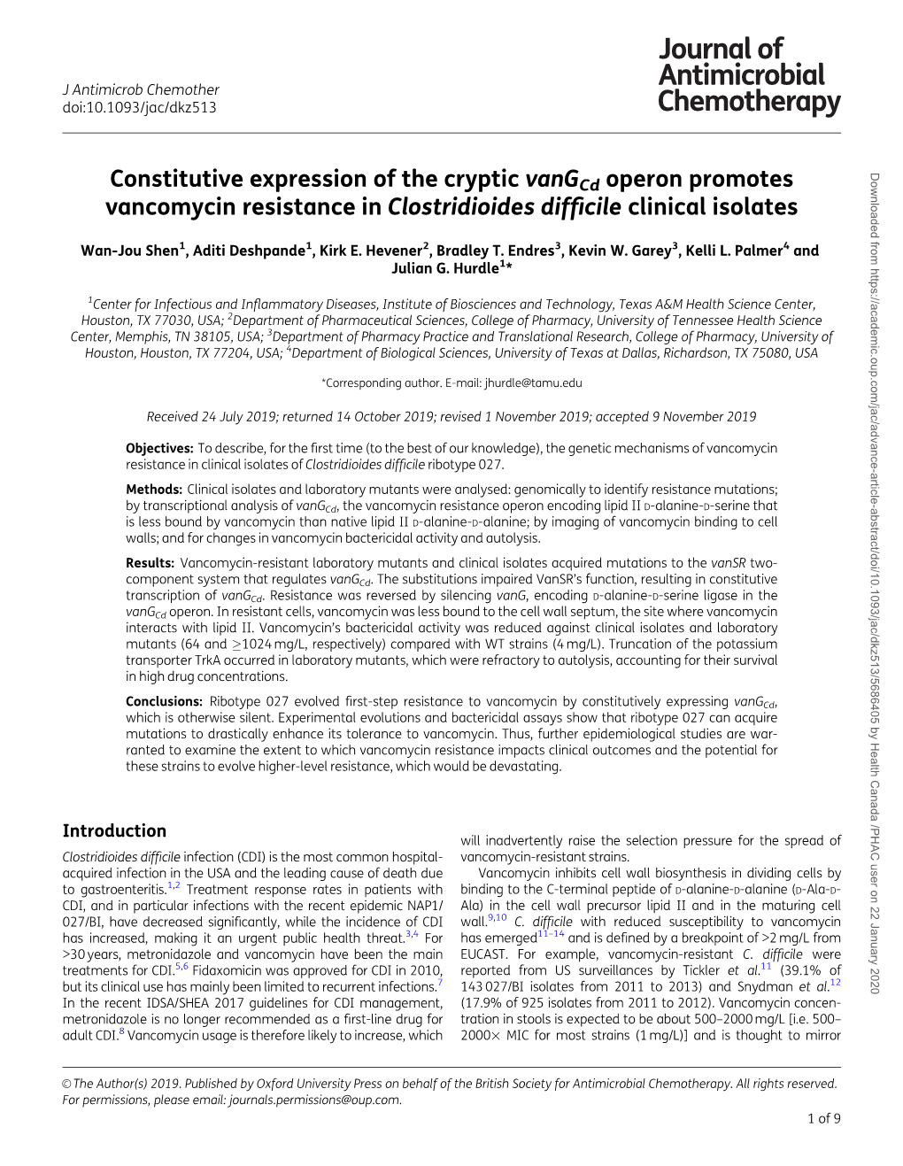 Constitutive Expression of the Cryptic Vang Cd Operon Promotes