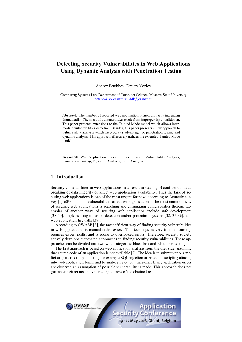 Detecting Security Vulnerabilities in Web Applications Using Dynamic Analysis with Penetration Testing