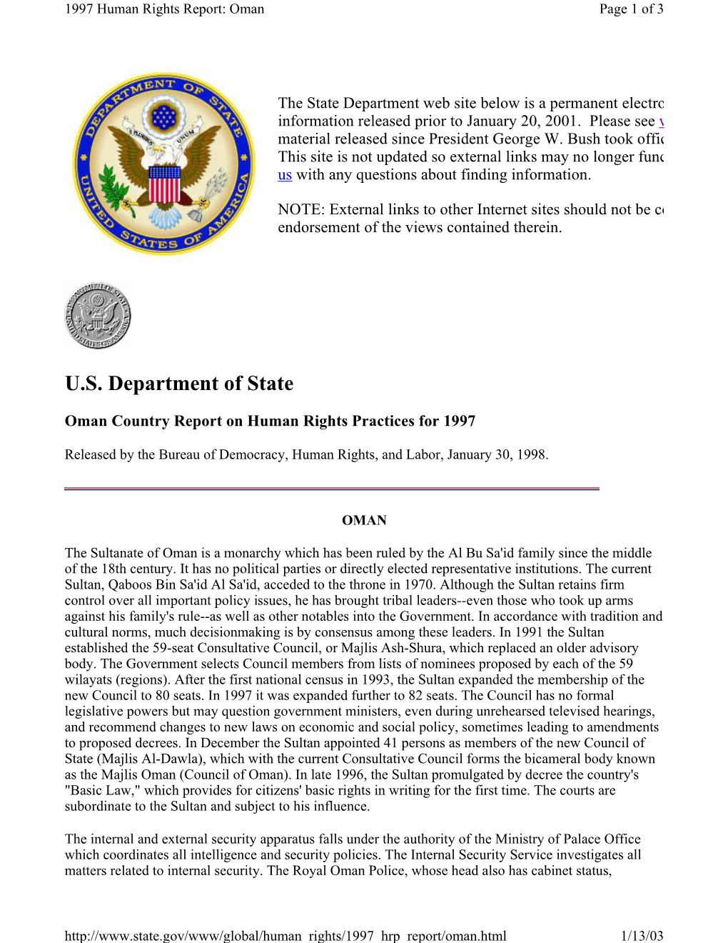 1997 Human Rights Report: Oman Page 1 of 3