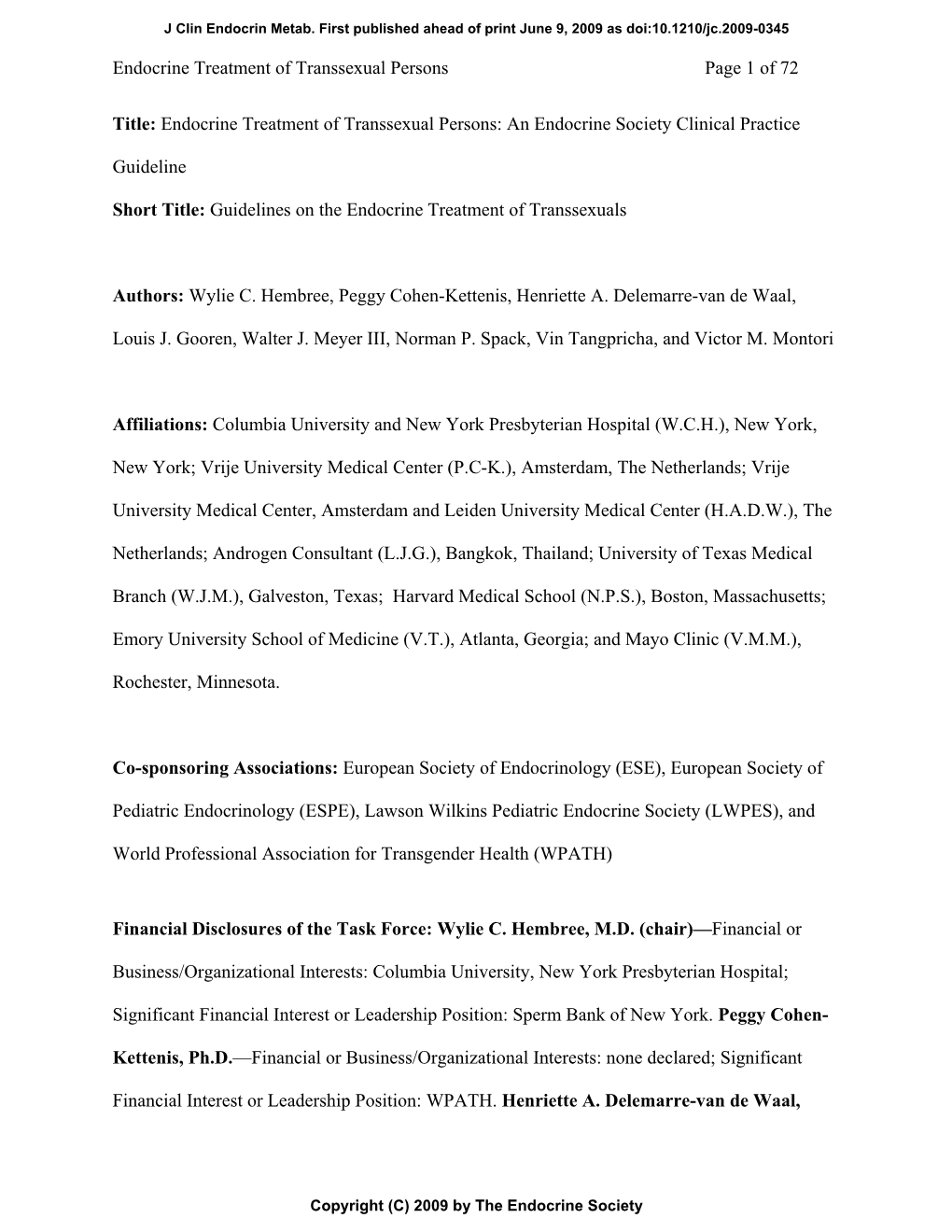 Endocrine Treatment of Transsexual Persons Page 1 of 72 Title