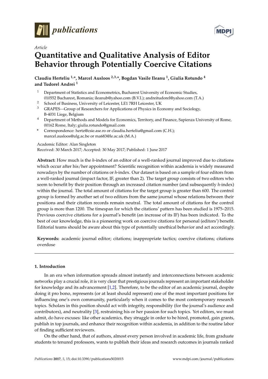 Quantitative and Qualitative Analysis of Editor Behavior Through Potentially Coercive Citations