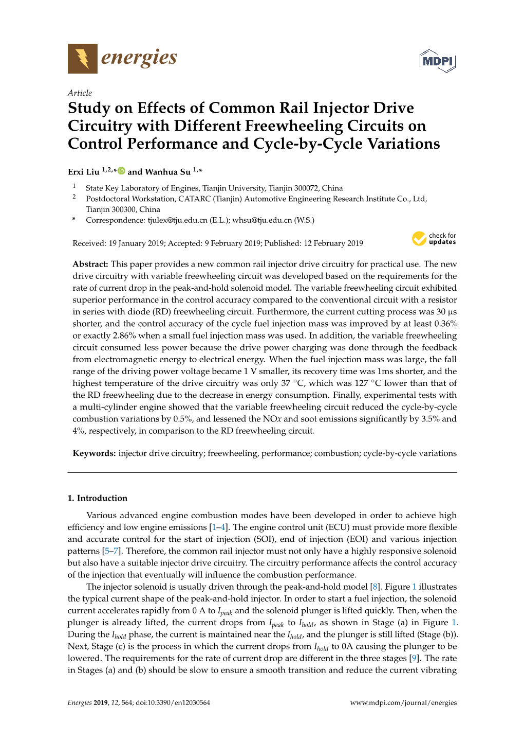 Study on Effects of Common Rail Injector Drive Circuitry with Different Freewheeling Circuits on Control Performance and Cycle-By-Cycle Variations