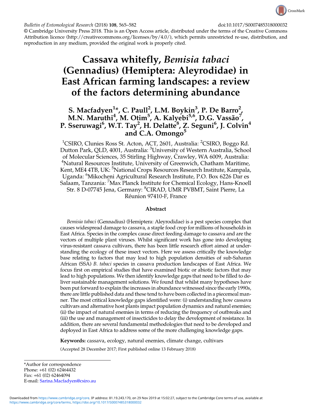 Cassava Whitefly, Bemisia Tabaci (Gennadius) (Hemiptera: Aleyrodidae) in East African Farming Landscapes: a Review of the Factors Determining Abundance