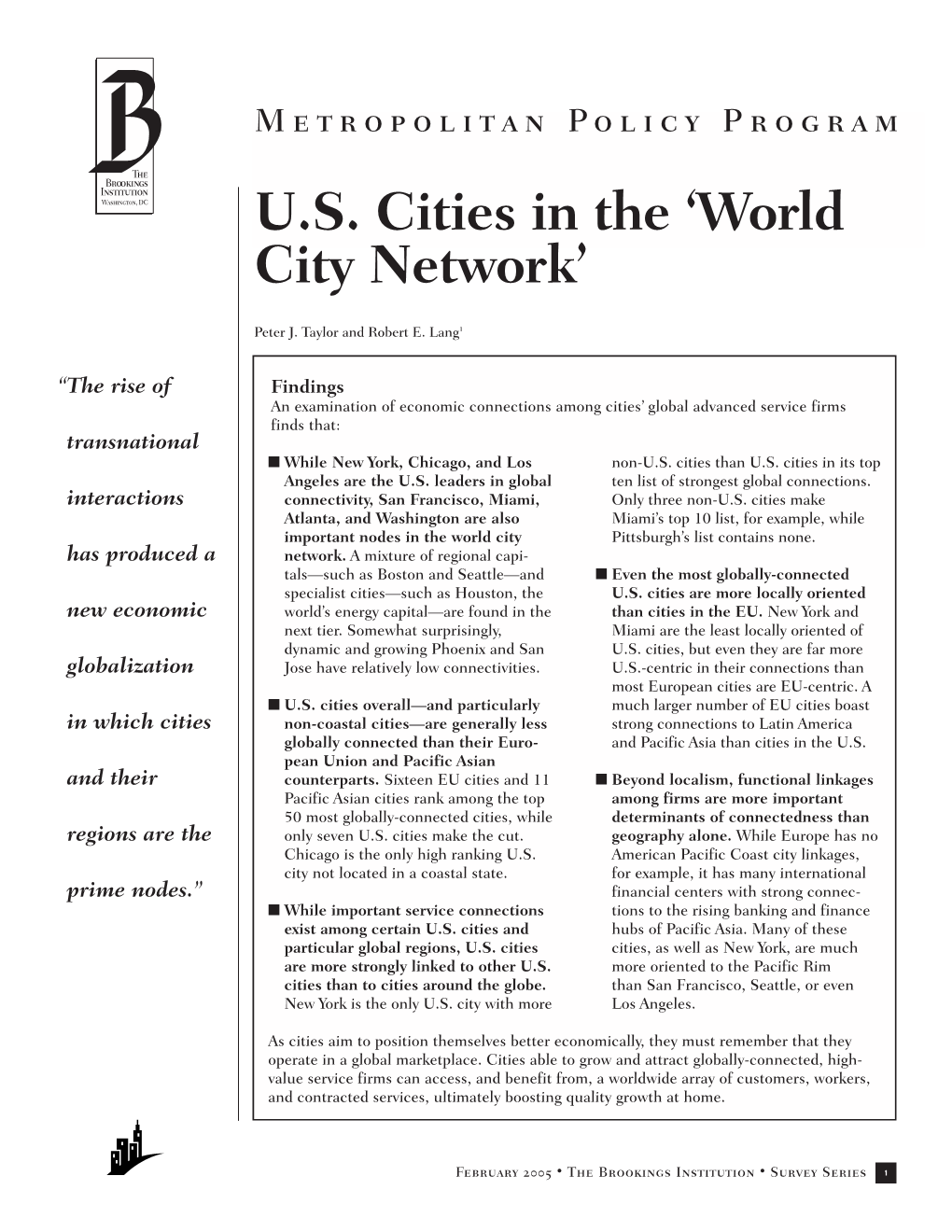 US Cities in the 'World City Network'