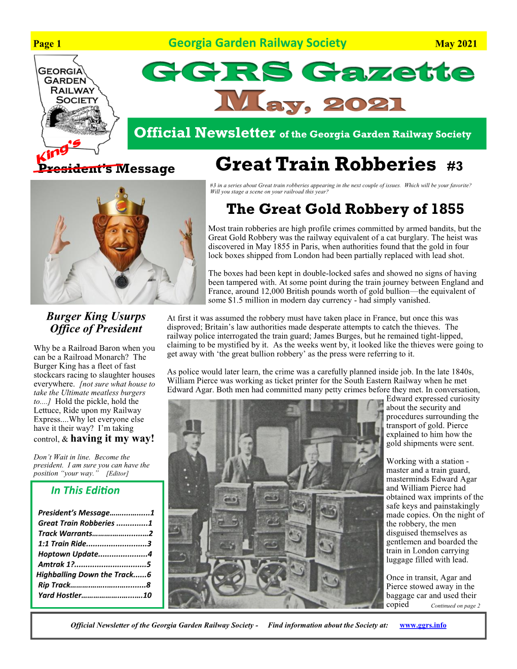 Georgia Garden Railway Society May 2021 GGRS Gazette May, 2021