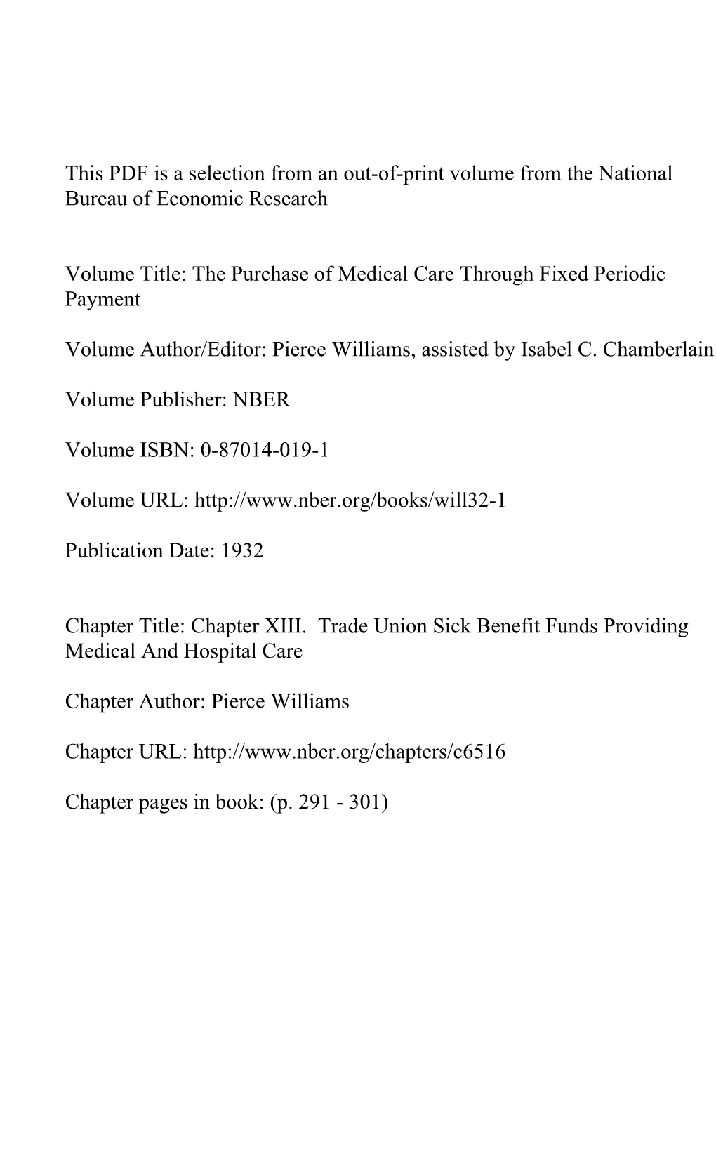 Chapter XIII. Trade Union Sick Benefit Funds Providing Medical and Hospital Care