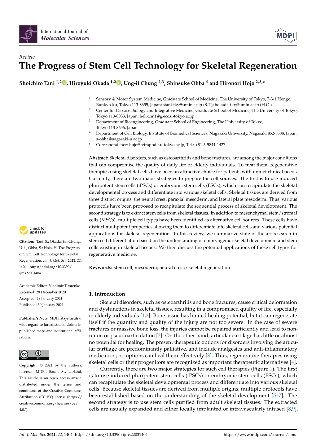 The Progress of Stem Cell Technology for Skeletal Regeneration