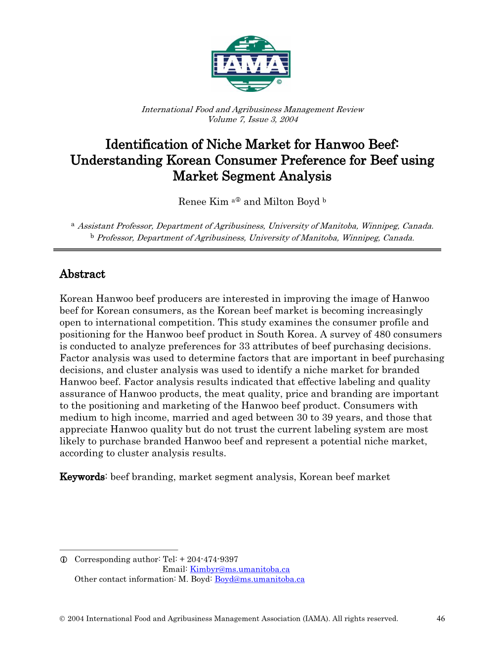 Identification of Niche Market for Hanwoo Beef: Understanding Korean Consumer Preference for Beef Using Market Segment Analysis