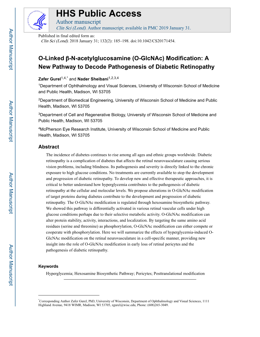 (O-Glcnac) Modification: a New Pathway to Decode Pathogenesis of Diabetic Retinopathy