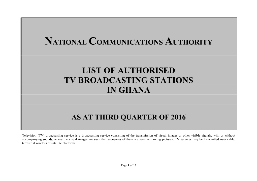 List of Authorised Tv Broadcasting Stations in Ghana