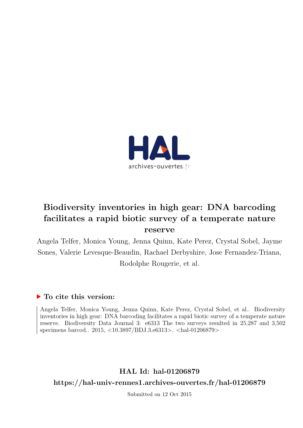 DNA Barcoding Facilitates a Rapid Biotic Survey of a Temperate