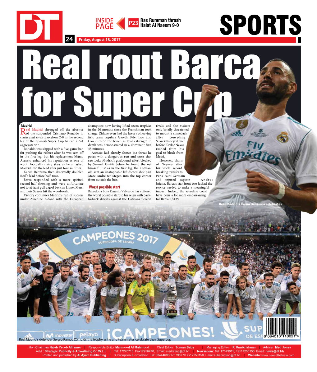SPORTS 2424 Friday, August 18, 2017 Real Rout Barca