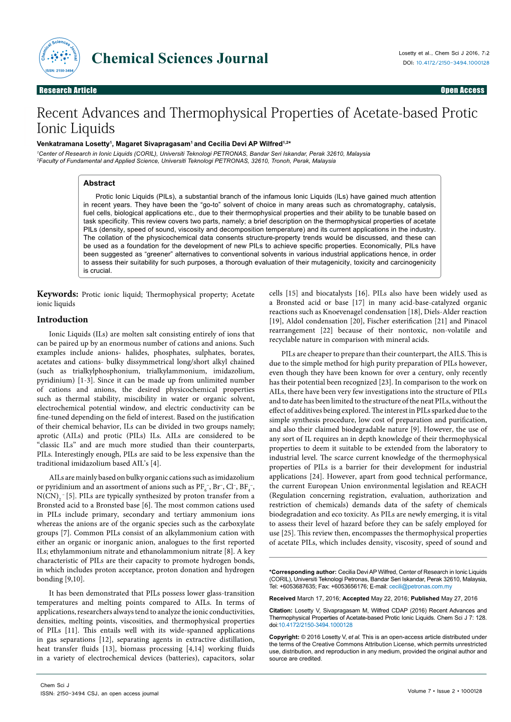 Recent Advances and Thermophysical Properties Of