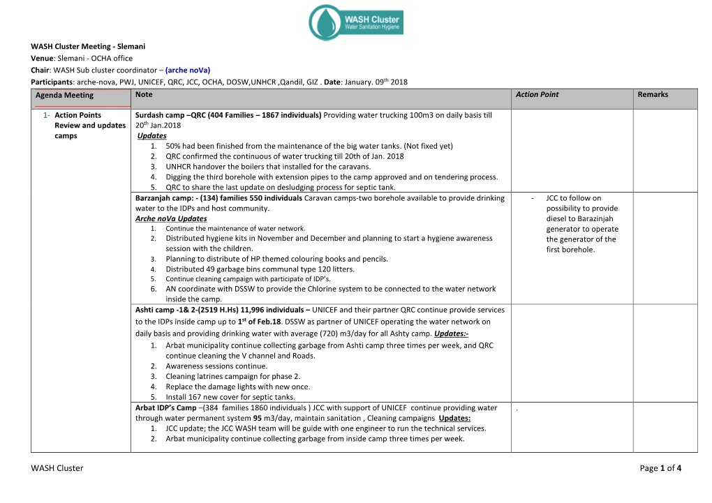 WASH Cluster Page 1 of 4