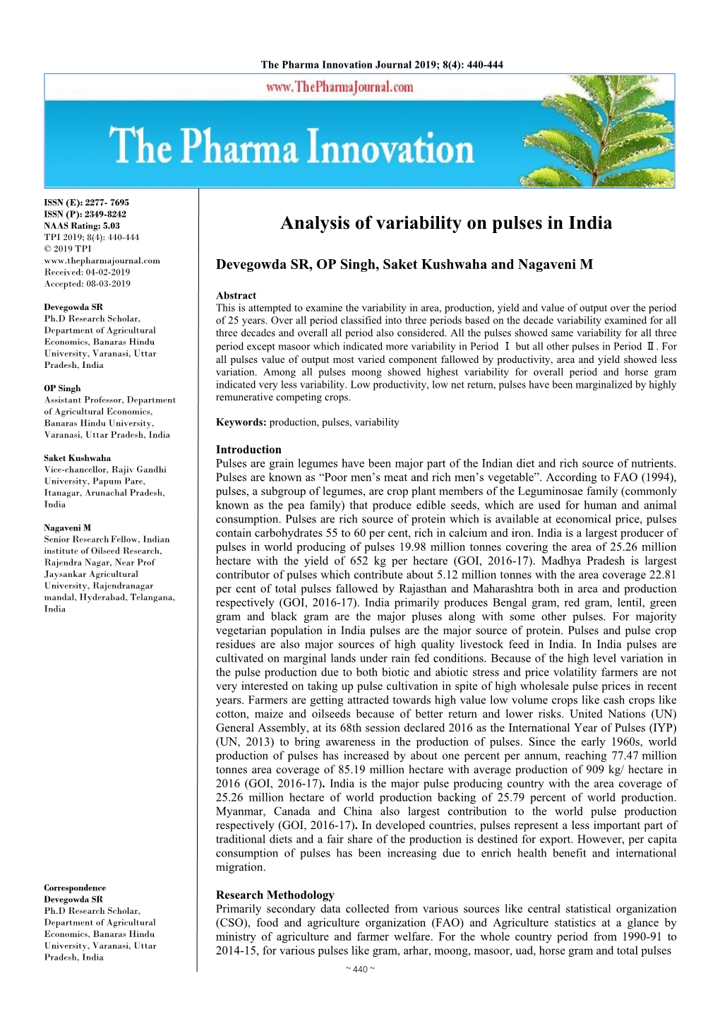 Analysis of Variability on Pulses in India