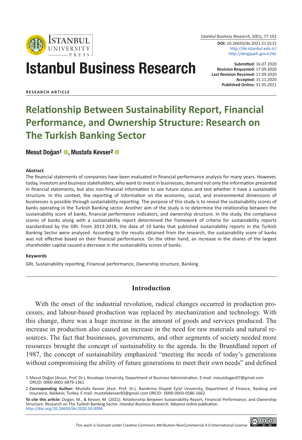 Istanbul Business Research, 50(1), 77-102 DOI: 10.26650/Ibr.2021.51.0115