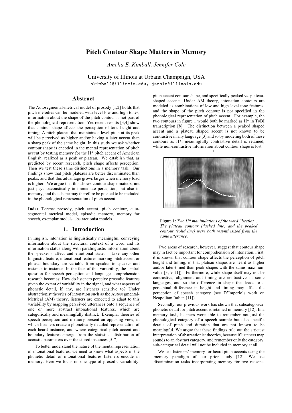 Pitch Contour Shape Matters in Memory