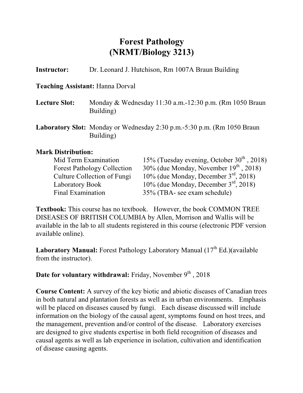Forest Pathology (NRMT/Biology 3213)
