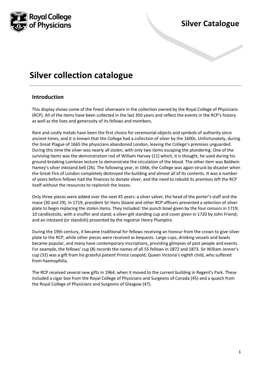Silver Collection Catalogue