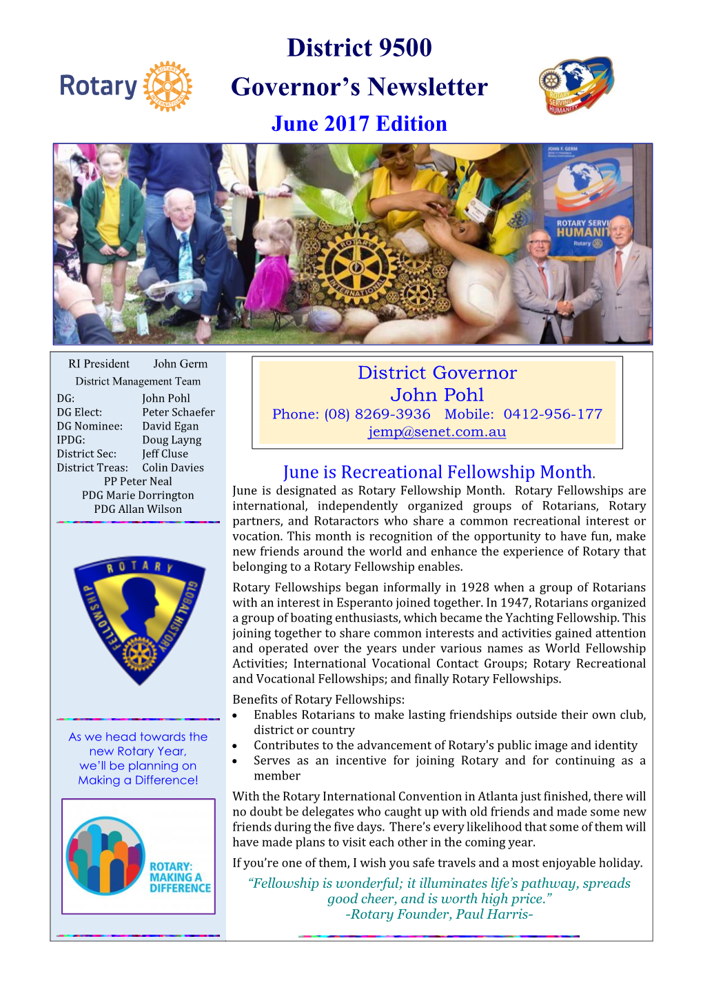 District 9500 Governor's Newsletter