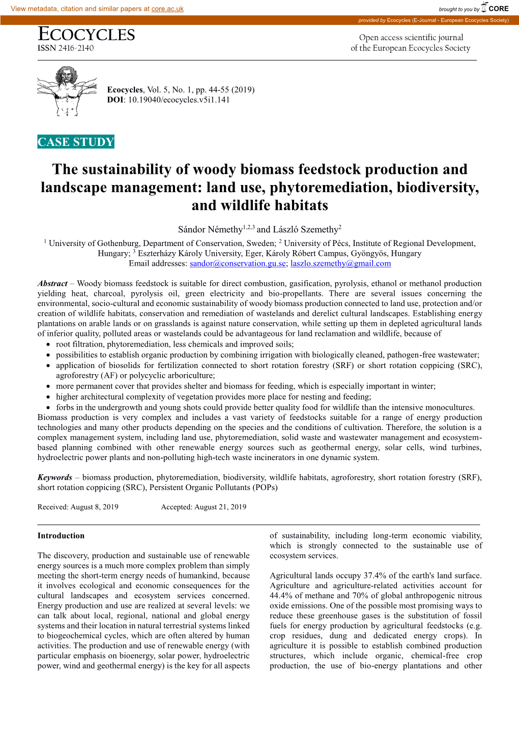 Ecocycles (E-Journal - European Ecocycles Society) ECOCYCLES Open Access Scientific Journal ISSN 2416-2140 of the European Ecocycles Society