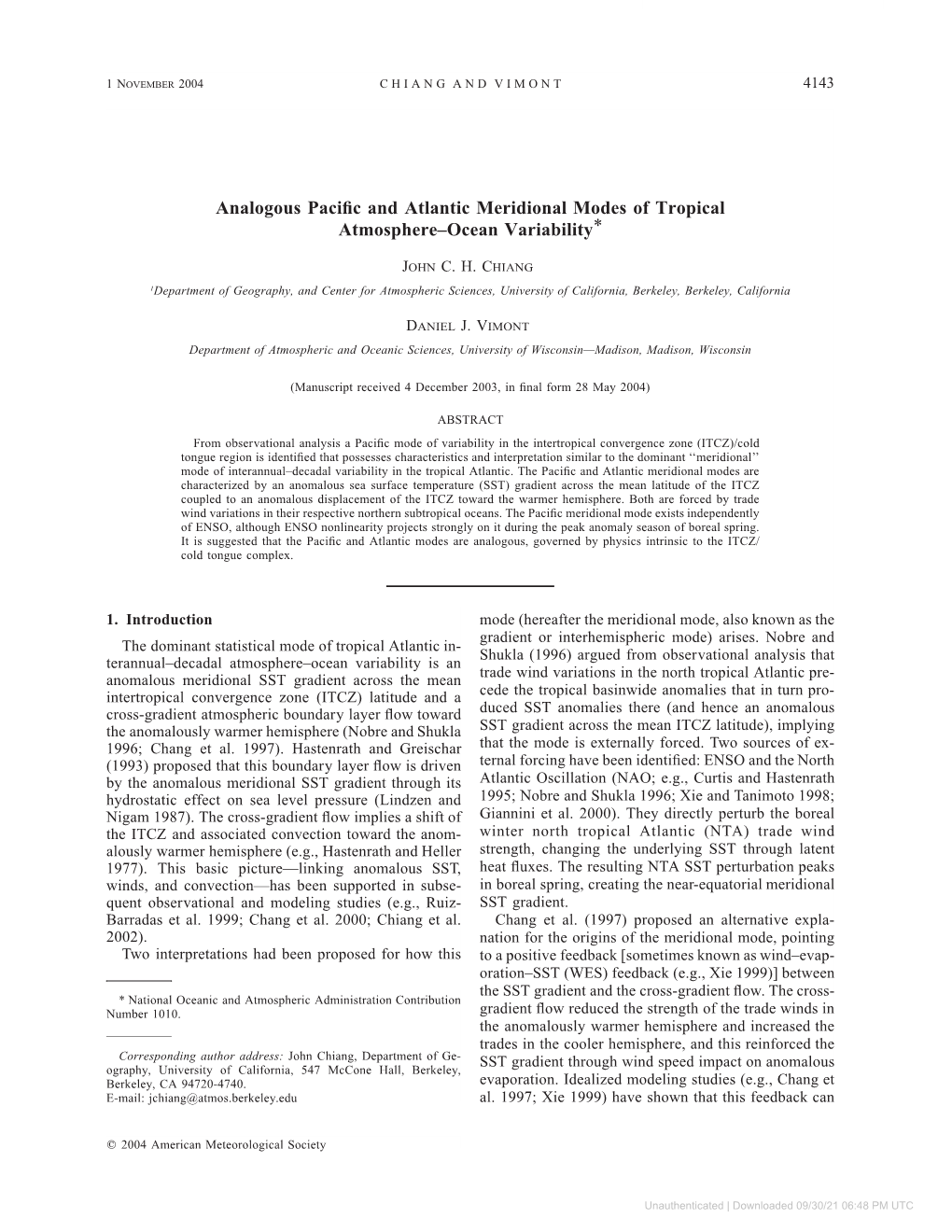 Analogous Pacific and Atlantic Meridional Modes of Tropical